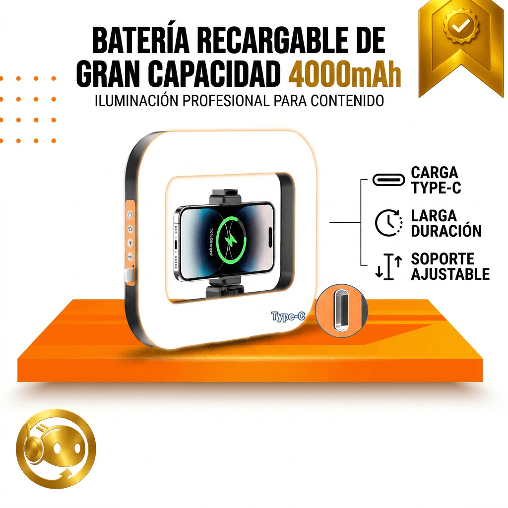 Aro de Luz Cuadrado Recargable